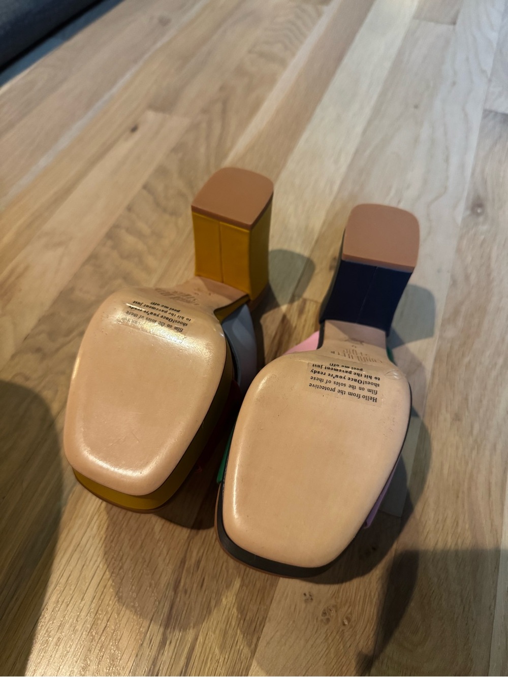 Charlotte Stone Multicolor Colorblock Leather Slide Mules “Sylvia” Mismatched - Picture 7 of 12